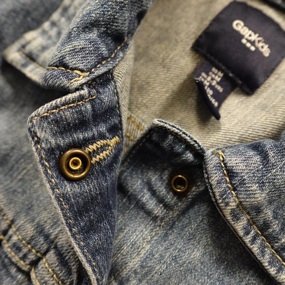 Gap‎ denim jean jacket boys medium blue snap buttons